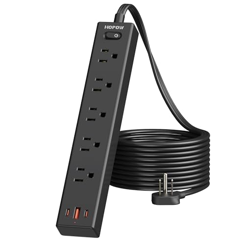 10FT Surge Protector Power Strip, 1700J, 5AC&1A2C, Flat Plug Extension Cord - color: Black, size: 10 Ft-1 Pack(3 prong plug)