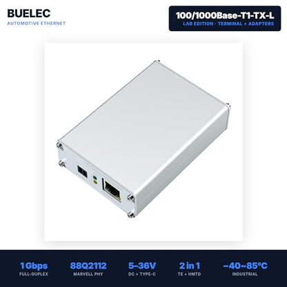 100/1000Base-T1-TX-L Automotive Ethernet Media Converter – 1Gbps Full-Duplex Gigabit T1 to RJ45, 88Q2112&RTL8211FI, Aluminum Alloy Case,TE MATEnet & H-MTD Adapter Boards,Industrial Grade