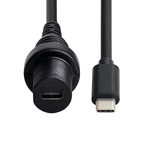 Waterproof USB-C Type-C USB 3.1 Extension Flush Car Mount Extension Cable for Dashboard Panel - style: Nut Locking