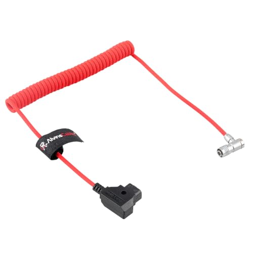 Alvin's Cables D-Tap to BMPCC 6K 4K Coiled Power Cable, Right Angle Weipu 2-Pin Female to D-Tap Male, Braided Ultra Flexible Coiled Cable for Blackmagic Pocket Cinema Camera 4K/6K/6K Pro, V-Mount, Red - color: Right angle Coiled Braided Red