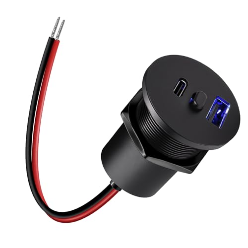 Acegoo Aluminum RV USB Outlet w/Switch 30W Type-C & 18W Type A Car Charger Socket PD3.0 & QC3.0 Dual Port Fast Charging 12V USB Charger Replacement Accessories for RV Camper Truck Boat Golf (1Pcs) - color: 1Pcs