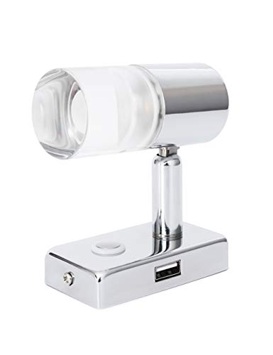 12V Reading Light LED RV Interior 2.2W with USB Port (5V/2A) Bedside, Designed for Reading, Boat, Yacht, and Caravan,Touch Switch Dimmable Warm One Pack (CH 1x A1-USB) - color: Chrome 1*A2 USB
