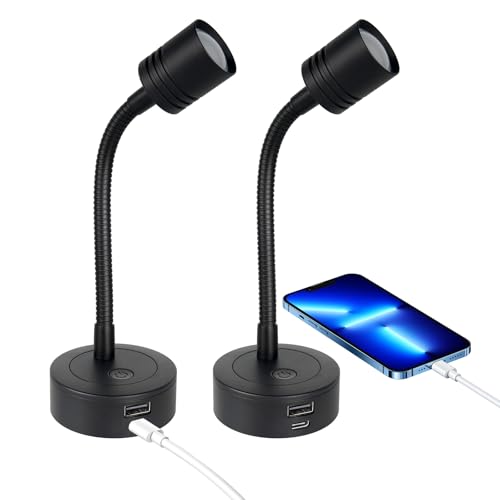 12V Dimmable Reading Light, RV LED Lamp with USB-A & USB-C Charger - color: Black
