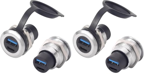 PENGLIN 2PCS Dual USB Panel Mount Adapter, USB-C 3.1 & USB 3.0 Female to Female Bulkhead Socket - 10Gbps Data, Fast Charging for Car, Home, Industrial Use (Pack of 2) - color: Silver&Black, size: 2PCS (Pack of 2)