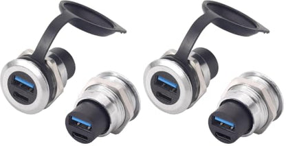 PENGLIN 2PCS Dual USB Panel Mount Adapter, USB-C 3.1 & USB 3.0 Female to Female Bulkhead Socket - 10Gbps Data, Fast Charging for Car, Home, Industrial Use (Pack of 2) - color: Silver&Black, size: 2PCS (Pack of 2)