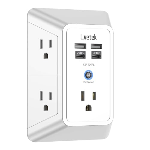 Outlet Extender, Surge Protector Outlet with 5-Multi Plug Outlet and 4 USB Ports(2 USB C), 3-Sided 1680J Power Strip Wall Charger, Multiple-Plug Outlet Splitter for Home Travel Office,ETL Listed,White - color: White, size: 2U2C