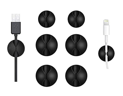 케이블 와이어 코드 클립 오거나이저 홀더 자체 접착 코드 관리 시스템 충전용 USB 네트워크 헤드폰 케이블 자동차 책상 사무실 가정용 (블랙 실리콘 6개 팩)