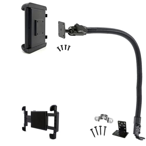 LycoGear Enhanced ELD Floor Seat Rail Tablet Mount for Car Truck Fleet Limo - Adjustable Gooseneck iPad Air Pro Mini Holder for All Vehicle |Compatible w/7-14 Tablets (incldues 2nd Drill Plate Kit)