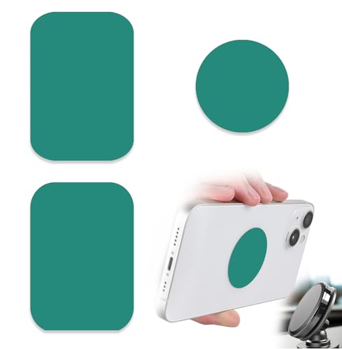 Phone Magnets for Back of Phone, Universal Metal Plates, 2 Rectangular and 2 Round With Adhesive, Car Magnets (Dark Green) - color: A Dark Green