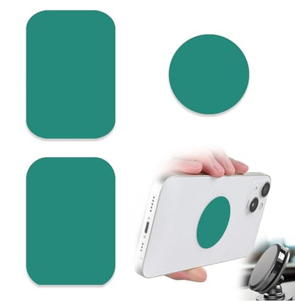 Phone Magnets for Back of Phone, Universal Metal Plates, 2 Rectangular and 2 Round With Adhesive, Car Magnets (Dark Green) - color: A Dark Green