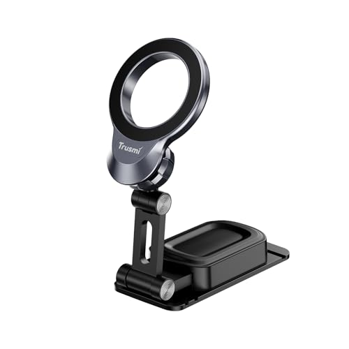 Trusmi Magnetic Car Phone Holder, Dashboard Mount Compatible with MagSafe, 360° Foldable Adhesive Car Phone Mount with Metal Plate, for iPhone 17/16/15/14/13/12, Samsung Galaxy S26/S25/S24, Pixel etc