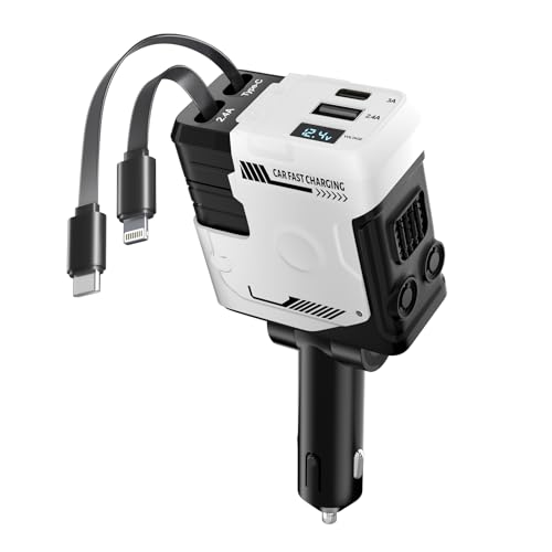 Retractable Car Charger with Retractable Cables (31.5 inch), 4 in 1 Super Fast Car Phone Charger, 2 USB Ports Car Charger Adapter, Compatible with iPhone 15 14 13 12 11 Pro Max, iPad, Pixel - color: White