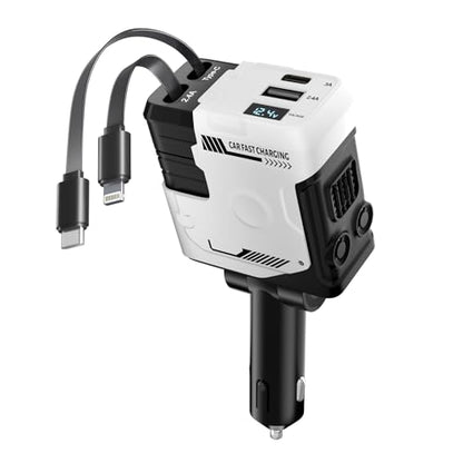 Retractable Car Charger with Retractable Cables (31.5 inch), 4 in 1 Super Fast Car Phone Charger, 2 USB Ports Car Charger Adapter, Compatible with iPhone 15 14 13 12 11 Pro Max, iPad, Pixel - color: White