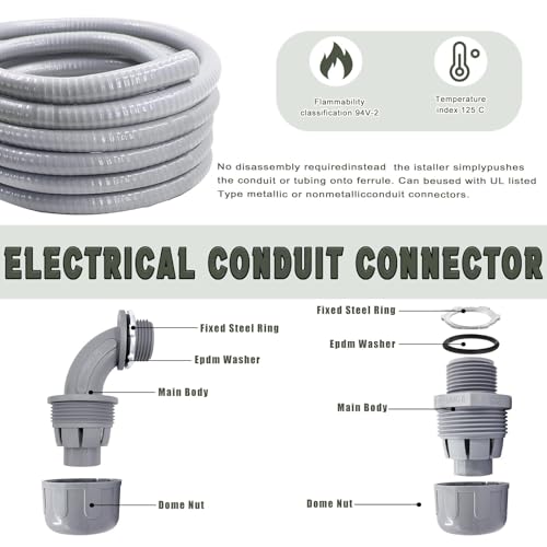 1 Inch 150 FT Non Metallic Liquid-Tight Conduit and Connector Kit - Includes 5 Straight and 4 Angle Fittings for Electrical Wiring - size: 1inch 150 Ft