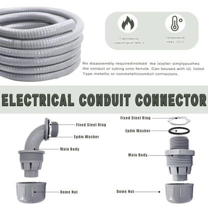 1 Inch 150 FT Non Metallic Liquid-Tight Conduit and Connector Kit - Includes 5 Straight and 4 Angle Fittings for Electrical Wiring - size: 1inch 150 Ft