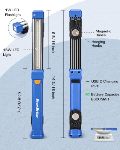 EverBrite 1000LM Work Light, Rechargeable Magnetic Flashlight, Blue - color: Blue