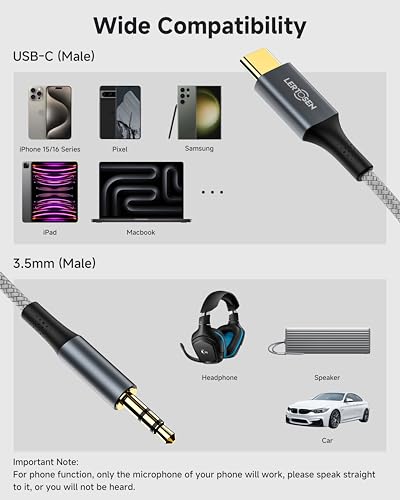 LERTOSEN 2 Pack USB C to 3.5mm Audio Cable [4ft], Aux to USB C Headphone Jack Adapter, Hi-Fi DAC Dongle Cord Compatible with iPhone 17/16/15 Pro Max,Samsung S25/S24/S23,iPad Pro, Pixel, Car Stereo - color: Silver Gray