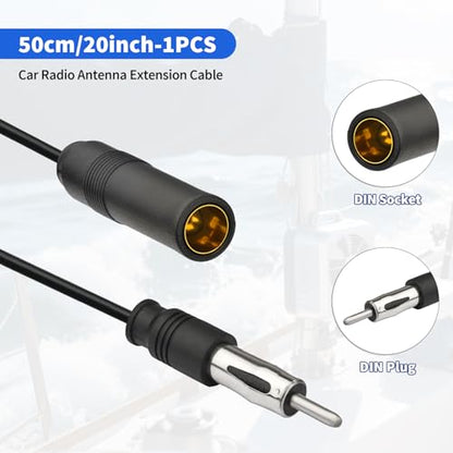 Yuslao Vehicle Car AM FM Radio Antenna Extension Cable 50cm 20in DIN Plug to Socket RG174 Car Antenna Extension Cable for Vehicle Truck Stereo Head Unit CD Media Receiver Player - color: DIN Plug to Socket-20inch/50cm