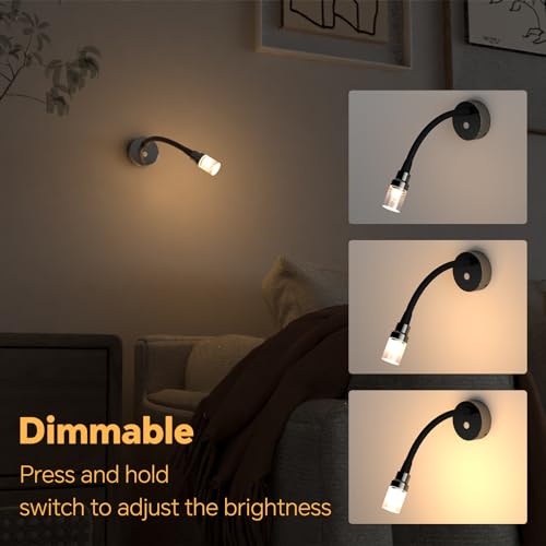 RV Reading Lights Interior, 12V Dimmable LED Reading Light with with 18W USB Charger & Flexible gooseneck, for Camper Travel Trailer Motorhome, 12-24V DC Hard-Wired, 2 Pack (Glossy Black) - color: Glossy Black