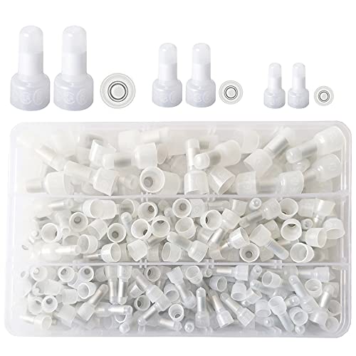 250PCS Closed End Crimp Terminals Nylon Wire Connectors Crimp Cap Wire Terminals Connectors Assortment Kit 22-16/16-14/12-10 AWG Wire End Caps (SNM)