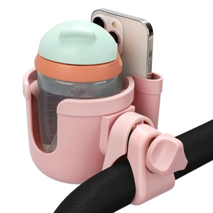 Accmor Stroller Cup Holder with Phone Holder, Bike Cup Holder, Universal Cup Holder for Uppababy Nuna Strollers, 2-in-1 Drinks Holder for Walker, Wheelchair, Scooter - color: All Light Pink & All Light Pink
