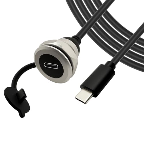 USB C 3.0 Panel Mount Extension Cable USB3.0 Type-C Male to Female Threaded Fixed Mount Cable Embedded Waterproof Round Converter, 5V/2A 5Gbps Charging (2M/6.6Ft) - style: 2M/6.6Ft