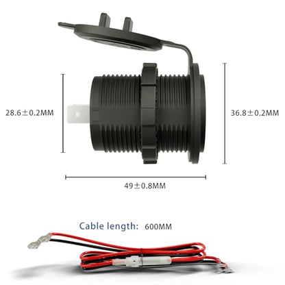 Dual USB Charger Socket Blue LED 12V/24V 2.1A & 2.1A for Marine Motorcycle Truck Golf Cart RV, Car etc.