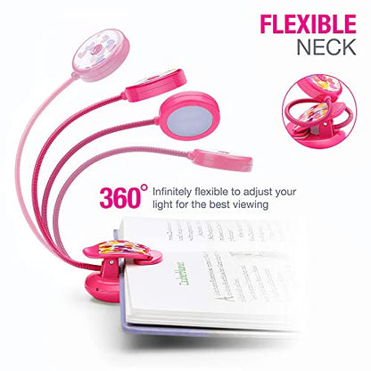 Vekkia Cute Rechargeable Book Light Eye-Care Clip on Lights (Rose Red) - color: Pink