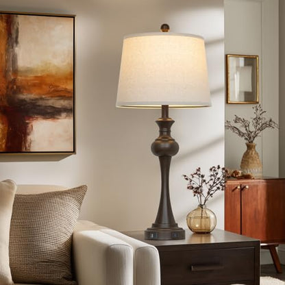 CINSARY Brown Table Lamp for Living Room, 29" Bedside Lamp with USB C+A - color: Brown-1Pack