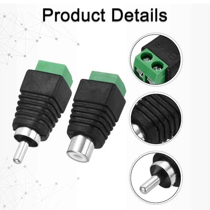 MECCANIXITY 8Pcs RCA Cable Solderless Adapter, Audio/Video Speaker Wire RCA Male Female Plugs, Screw Terminal Connector, Black(Includes Screwdriver)