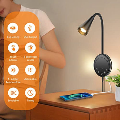 SANKEDOU LED Wall Mount Reading Light, Bedside Reading Lights, 5 Dimmable - color: Black-2P