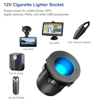 12V USB Outlet Marine Switch Panel Plug, PD3.0 and Dual QC3.0 USB Ports Aluminum Car Charger with LED Voltmeter Power Switch, Lighted 150W Cigarette Lighter Socket 2 in 1 DIY Kit for Boat RV ATV, etc. - color: Charger+Socket