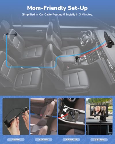 Baby Car Camera Monitor | 5" 1080P IPS Suction Cup Screen - 360° Rotation IR Night Vision 3X Zoom - USB Powered Headrest Mount for Baby Car Cam - size: 5-inch + Single Camera