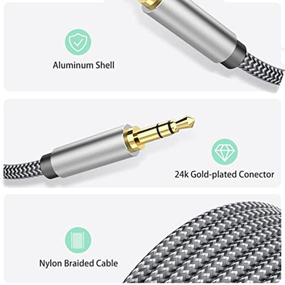 Aux Cord 25ft, 3.5mm Audio Cable - Nylon Braided 3.5mm Male to Male AUX Cable Cord for Car, Headphones, Home Stereos, Speaker - size: 25ft