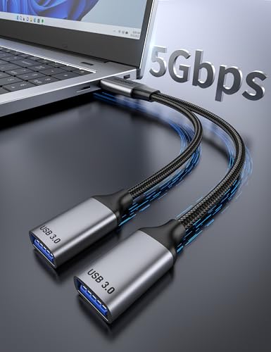 USB 3.0 Splitter 1 in 2 Out, USB Splitter Y Cable, USB Male to 2 Female Cable for PC, Tablet, Laptop, MacBook, Keyboard, PS4, PS5, Mouse, FlashDrive, LED, Etc. - size: 1 Pack (0.8 ft)