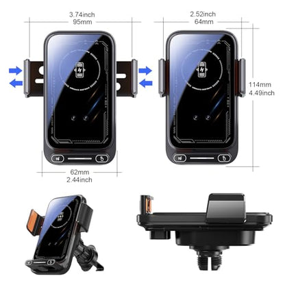 Wireless Car Charger Mount,Motorized 90° Rotating Auto-Clamping Air Vent Car Phone Holder Charger with Smart Sensor, 15W Fast Charging Wireless Car Charger for iPhone/Samsung (Black) - color: Black