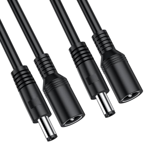 2 Packs 13FT DC Power Extension Cable 5.5mm x 2.1mm 12V DC Extension Cord Security Camera Wire Male to Female for CCTV Indoor Camera,Standalone LED Strip,DC Power Supply Adapter Extender Cable