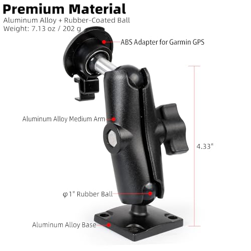 Aluminum GPS Mount with AMPS Drill Base Compatible Replacement for Garmin DriveSmart 50 51 61 65 70 76, Drive 51 55 60 61, nüvi 42 52 57 2539 2597 2689, RV 660 770, dēzl 570 580 - style: 5.9" Length