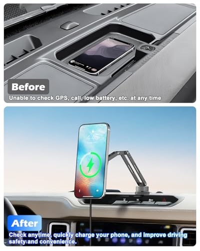 CloudValley Extended 15W Magnetic Wireless Car Charger Phone Mount for Ford Bronco 2021-2026 2/4 Door, Aluminum Alloy Magnetic Phone Holder, Off-Road Stable Anti-Shake No Drill Dash Mount - size: Extended