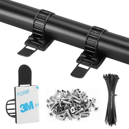100Pcs Adhesive Cable Management Clips with 50Pcs Zip Ties, Adjustable Nylon Cable Strap Ties Wire Clips Clamps Organizer with Strong Adhesive Tape, Extra Screw & Hole - 3.55 Inch Black - color: Black, size: L-100pcs
