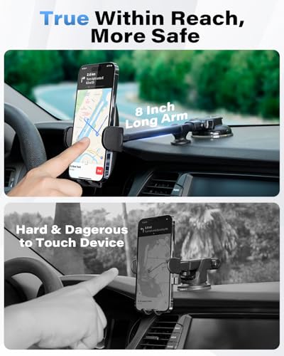 1Zero Solid Car Truck Phone Mount Holder with Thick Gooseneck Long Arm, Windshield Window Mobile Holders w/Industrial-Strength Suction Cup, Anti-Shake Stabilizer Compatible All Cell Phones, Black - color: Adjustable 8-Inch Gooseneck