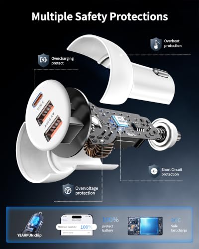 3-Port 70W Fast Car Charger for iPhone 14 13 12 11 Pro Max SE XR XS X 8 7 6 - color: White