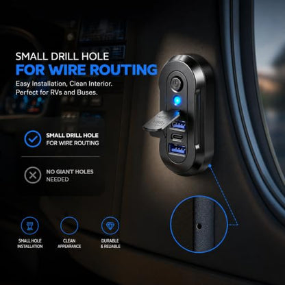 72W 12V RV USB Outlet 3 Port Wall Mount Quick Car Charger Waterproof - color: Dark Black, size: 1P