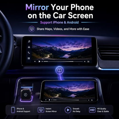 4-in-1 Wireless CarPlay Adapter, Screen Mirroring Adapter for Car to Play TV & Movies, Convert Factory Wired to Wireless CarPlay & Android Auto, Plug & Play Car Screen Movie Player Device - size: Small
