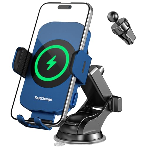 Wireless Car Charger, Fast Charging 15W Auto Clamping Car Charger Phone Holder Phone Mount for iPhone17 16 15 14 13 12 11 Pro Max Xs, Samsung Galaxy S24 Ultra S23 S22 S21 S20 S10+ Note 9, etc - color: Blue