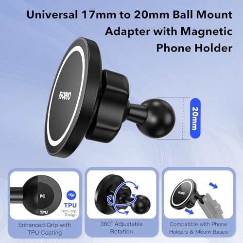 Magnetic Phone Mount with 20mm Ball Base – Ultra-Stable Anti-Slip Magnetic Holder, Compatible with Tackform, Bulletpoint, Elgato 20mm Mounting Systems - size: Magsafe to 20mm ball