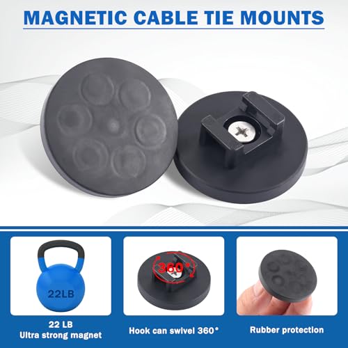 Magnetic Cable Zip Tie Mounts, 15 Pcs Heavy Duty Magnet Wire Holder Automotive Multipurpose & 50 Pcs Zip Ties & 20 Pcs Cable Tie Mounts with Tapping Screws for Wire Organization(43mm 85 Pcs) - size: 43mm-85PCS
