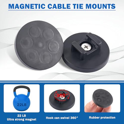 Magnetic Cable Zip Tie Mounts, 15 Pcs Heavy Duty Magnet Wire Holder Automotive Multipurpose & 50 Pcs Zip Ties & 20 Pcs Cable Tie Mounts with Tapping Screws for Wire Organization(43mm 85 Pcs) - size: 43mm-85PCS