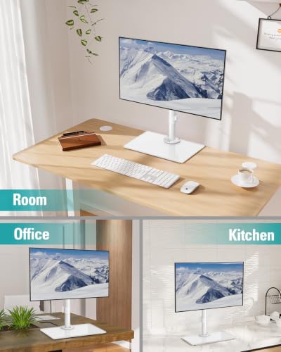 MOUNT PRO Single Monitor Stand Fits Max 32 inch Screen, Free-Standing Computer Desk Stand, Display Mount with Height Adjustable, Swivel, Tilt, Rotation, VESA Monitor Stand 100x100, White - color: White