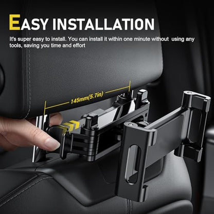 Car Headrest Tablet Holder, (3 in 1 Extension Arm) Adjustable Rear Seat Headrest Tablet Holder for Gaming Movies Chatting, Road Trip Essentials for Kids (5.3-10.6")
